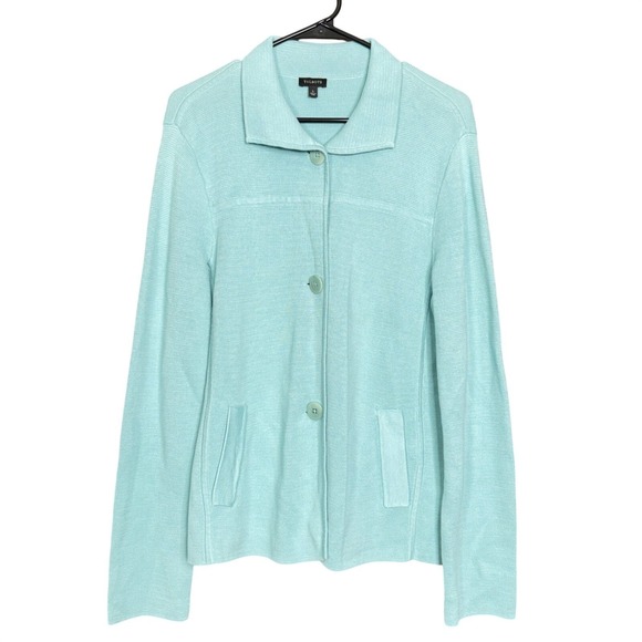 Talbots Sweaters - Talbots Women‎ L Cotton Collared Long Sleeve Cardigan Pastel Easter Spring Layer